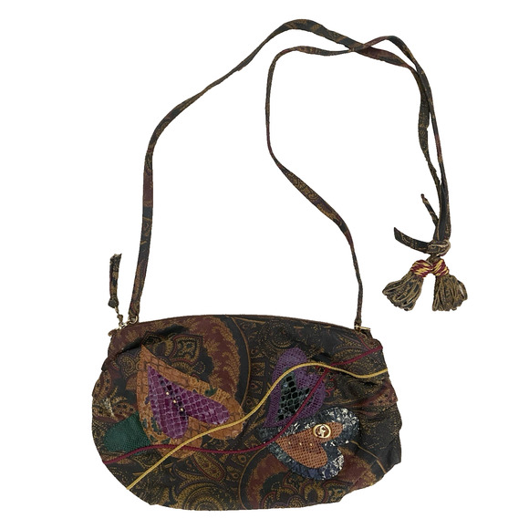 Vtg Carlo Fiori Patchwork Snakeskin Leather Crossbody Bag Italy Mobwife Retro - Picture 1 of 7